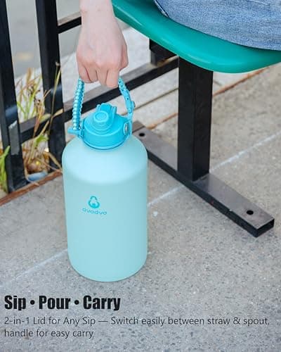 avodvo 1 Gallon Water Bottle with 2 Lids (2-in-1 Straw & Spout Lid, Magnetic Lid), Insulated Water Bottle with Strap, Stainless Steel Water Bottle for Hiking, Gym, Travel, BPA-Free, Army Green - Thumbnail 6