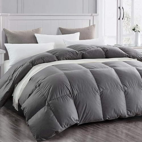 Topllen Twin Size Down Feather Comforter, All Season Duvet Insert,100% Cotton Shell,Soft and Breathable Bedding with 8 Corner Tabs (68x90, Grey) - Image 1