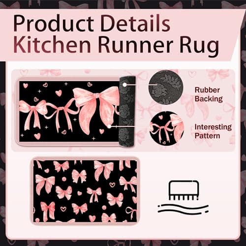 Vetoxka 10 Pcs Cute Pink Bow Kitchen Decor and Accessories - Valentines Day Sets 4 Dish Towels 2 Pot Holders 2 Oven Mitts 2 Rugs for Kitchen Bathroom Home Cooking Housewarming Baking Daughter Mom Gift - Thumbnail 4
