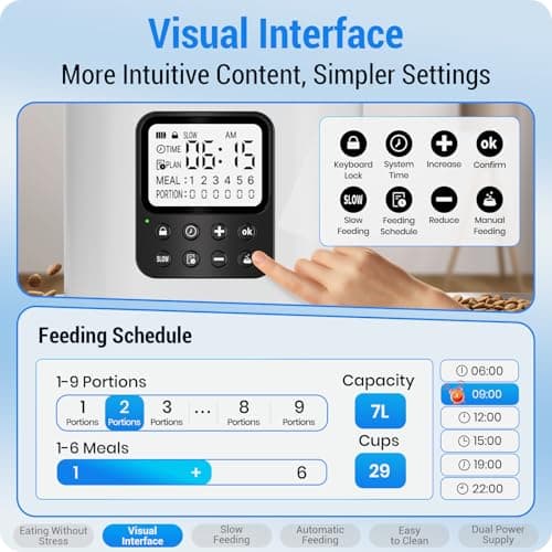 Frienhund Timed Automatic Cat Feeder 2 Cats with Slow Feed: Dual Automatic Dog Feeder with Information Visualization, Programmable Auto Cat Food Dispenser for Multiple Pets,Detachable for Clean-29 Cup - Thumbnail 3