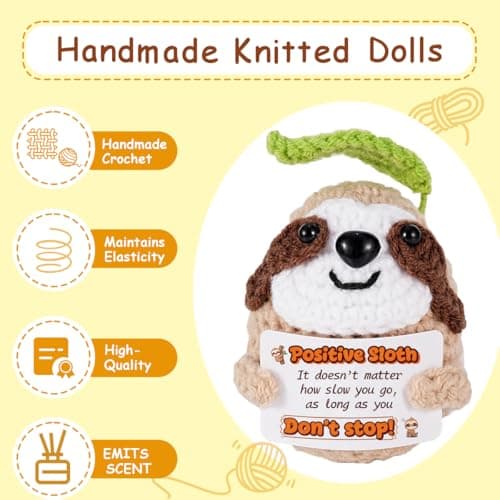 Gifts for Her/Him, Positive Crochet Animals with Fragrance, Birthday Gifts for Women Men, Includes Motivational Cards and a Wooden Base for Son Mom Dad Daughter Sister Friend - Thumbnail 4