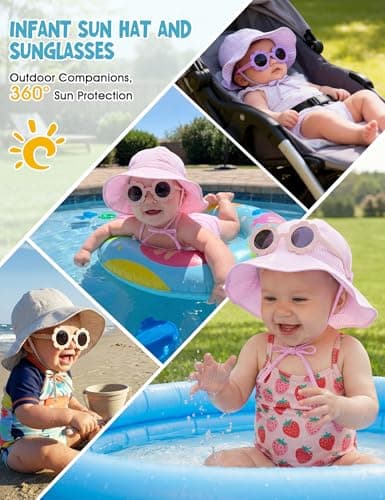 Durio Baby Sun Hat and Sunglasses - UPF50+ Sun Protection Hat for Boy Girl, Wide Brim Summer Beach Hats for Newborn Toddler Purple 3-6 Months - Thumbnail 2