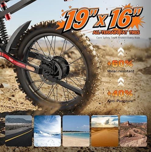 RIXOC GT19 Electric Dirt Bike for Teens & Adults, 3000W Electric Motorcycle, 52V 31.2Ah Removable Battery, 39MPH Top Speed, Hydraulic Brakes, 19" Fat Tire All-Terrain Mountain Off-Road EBike, Red - Thumbnail 5