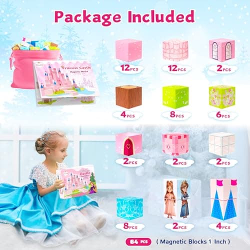 Hiwawind Magnetic Blocks Princess Toys - Easter Gifts for Kids - Princess Castle Building Blocks,Birthday Gifts for Girls, Toys for 3 4 5 6 7 8 Year Old Girls Boys, Preschool Toddlers Travel Toys - Thumbnail 4
