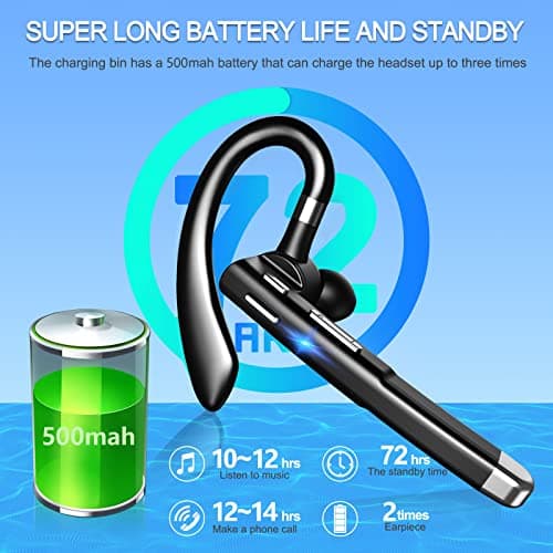 Hsility Bluetooth Headset for Work 500Hrs Standby Time with Charging Case 270 Degrees Rotatable Microphone with LED for Truck Driver Bussiness and Travel - Thumbnail 4
