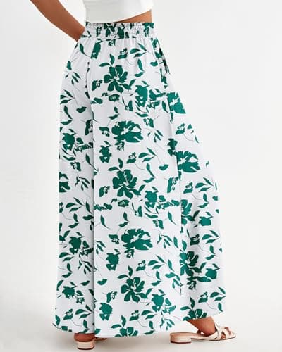BTFBM Women Casual High Waist Wide Leg Pants 2026 Spring Summer Long Palazzo Pants Pocket Lounge Beach Vacation Clothes(Print Green, Small) - Thumbnail 4