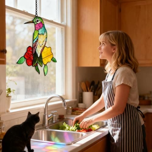 Stained Glass Hummingbird Suncatcher - Sun Catchers Indoor Window Hanging Ornament, Handmade Bird Suncatcher for Windows, Unique Gift for Women/Mom/Bird Lovers (6.4x5.5 Inch) - Thumbnail 4