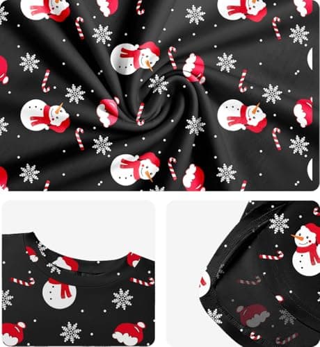 JUSTFASHIONNOW Womens Christmas Pajama Sets Long Sleeve Top and Split Shorts Holiday Lounge Set Loungewear Crew Neck Snowman Print Sleepwear Soft Pjs Xmas Winter Cute Outfits (Black, Small) - Thumbnail 6