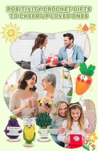EzKnotify Funny Gifts, Positive Emotional Support Nuggets, Cute Crochet Animals for Women’s Birthday, Inspirational Gifts, Car Decor Stuff (Corn + Broccoli + Eggplant) - Thumbnail 6