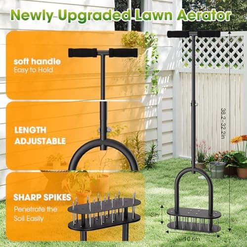 seasky Lawn Aerator, Manual Lawn Aerator Tool with Padded T-Handle, Wide Foot Plate & 15-3 Inch Solid Steel Spikes, Dual-Layer Design for Effortless Aeration in Lawn, Yard and Garden Soil - Thumbnail 5