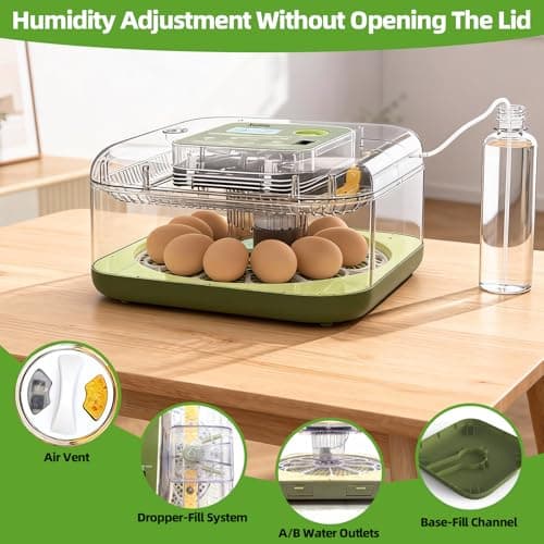 Automatic 12 Egg Incubator - Digital Temperature/Humidity Display, Hatch Day Countdown, Auto Egg Turner & Candler with 360° View for Hatching Chicken, Duck, Quail Eggs - Thumbnail 4