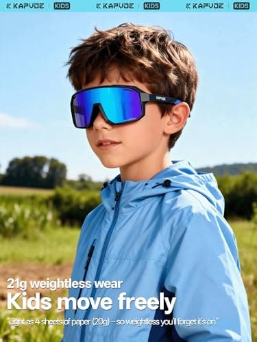KAPVOE Kids Polarised Baseball Sunglasses Youth Cycling Sunglasses for Boys and Girls UV400 TR90 Frame Tennis Riding Softball Sports 02 - Thumbnail 4