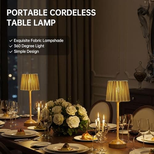 TRRMEZY 17.5" Wood Rechargeable Cordless Bedside Lamp for Bedroom, Bedroom Lamps with Fabric Shade, 4000mAH Battery Operated, 3-Color Dimmable Touch Nightstand Lamp for Nursery (E26 Bulb Included) - Thumbnail 2