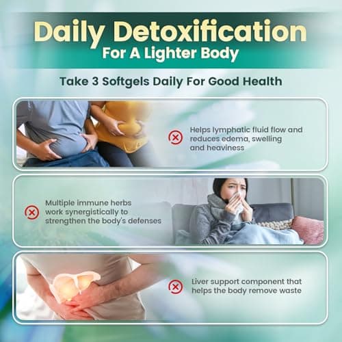 Lymphatic Drainage Supplement, 240 Softgels, 4275mg Lymph System Support Supplement for Women & Men, 21-in-1 Herbal Blend with Echinacea, Dandelion, Burdock, Bromelain, Calendula, Turmeric & More - Thumbnail 6