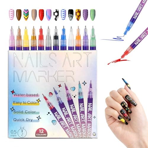 Nail Art Pens, 12 Colors 0.5mm Fine Tip Water-Based Quick-Dry Pens for DIY Nail Design, Doodles & Outlines – Nail Art Kit for Kids, Teens & Beginners