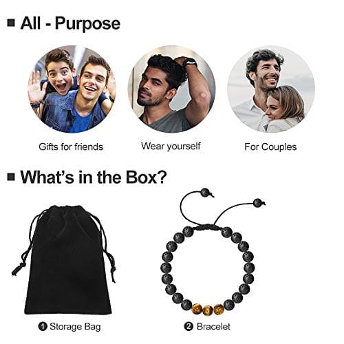 M MOOHAM Personalized Gifts for Men Bracelets - Beaded Natural Tiger Eye Lava Rock Bracelets for Men Birthday Gifts Unique - Thumbnail 3