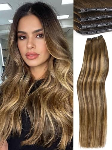 WIGNEE Invisible Butterfly Genius OVO Weft Human Hair Extensions 22 Inch Micro Beads Hair Extensions Real Remy Human Hair Highlight Honey Blonde Butterfly Hair Extension(T4/27) - Image 1