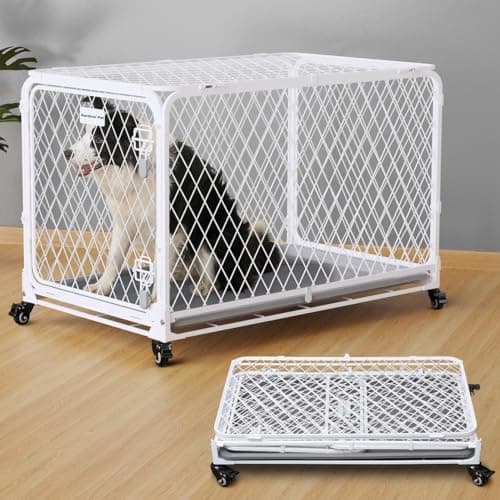 Gardner Pet 36 Inch Collapsible Diamond Mesh Dog Kennel, No Assembly Metal Dog Crate with 4 Lockable Wheels,Removable Tray,Portable Dog cage for Medium Dogs(80-100 lbs) Indoor Outdoor Use - Image 1