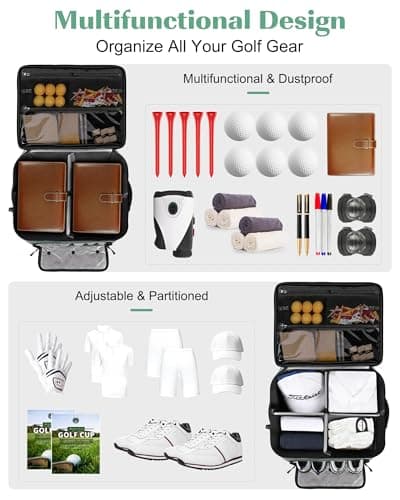BAIXIXIG Golf Trunk Organizer, 2-Layer Storage with Shoe Pocket, Storage for Golf Accessories, Gifts for Golfers,Green - Thumbnail 2