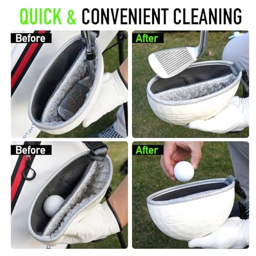 GAIARENA Golf Cleaning Bag Pouch Silicone Ball Washer Club Cleaner with Scrub and Wipe Cloth Gifts Ideas for Golfers On-course golf accessories White - Thumbnail 4