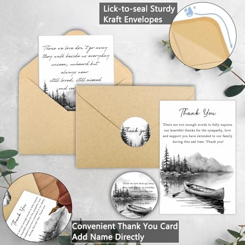 Qpige Bulk 50 Sympathy Thank You Cards with Envelopes for Funeral Favors, Round Engraved Wooden Memorial Keepsakes Pocket HugTokens Gifts, Funeral Wake Celebration of Life Decorations Ideas (Boat) - Thumbnail 5