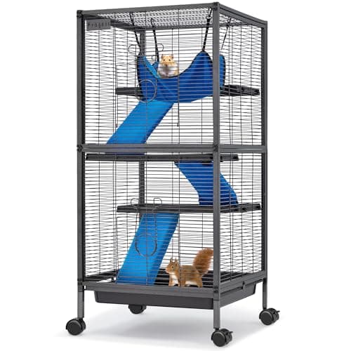 Fragess Small Animal Cage, 45''H Large Metal Rolling 4-Tiers Guinea Pig Cage, Ferret Cage, Rabbit Cage, Chinchilla Cage for Rats/Hamsters, 0.5'' Bar Spacing with Removable Ramp & Platform (Medium)