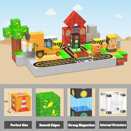 138PCS Magnetic Blocks - Magnetic Building Blocks Magnet Block Cubes Construction Set, STEM Montessori Sensory Stacking Toys for Kids Boys Girls Ages 3 4 5 6 7 8-12 Holiday Christmas Birthday Gifts - Thumbnail 4