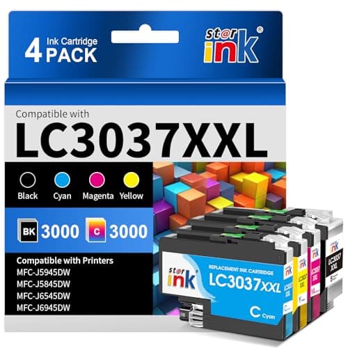 LC3037 XXL Ink Cartridges Replacement for Brother LC3037 Ink Cartridge Compatible with Brother MFC-J5845DW Ink MFC-J6545DW MFC-J6945DW MFC-J5945DW Printer LC3037 bk/c/m/y Ink Cartridges-4Pk