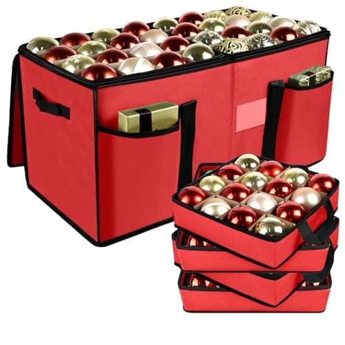 Christmas Ornament Storage Box with Dividers, Christmas Balls Storage Containers with Zipper & 8 Removable Trays, Holds Up to 128 Balls - 600D Oxford Christmas Decoration Storage Organizer (Red) - Image 1