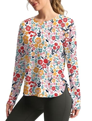 Women's Sun Shirts UPF 50+ Long Sleeve UV Protection Shirt Lightweight Quick Dry Workout Hiking Tops for Women(Pink Floral,XL) - Image 1