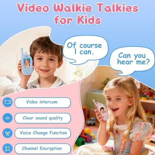 Video Walkie Talkies for Kids Toys - 2 Pack Rechargeable Walkie Talkie with Camera,Long Range 2 Way Radio for Outdoor Camping Games,Christmas Birthday Gifts for Boys Girls Age 3-12(Pink+Blue) - Thumbnail 4