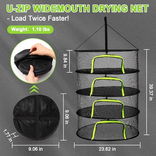 LUKETURE 4-Layer Hanging Herb Dryer Rack - with U-Zipper Mesh Net & Hook, Foldable Collapsible Drying Rack for Plants, Herbs, Flowers, Fish, Jerky, Laundry - Thumbnail 2
