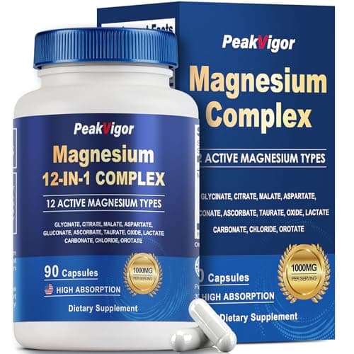 12 in 1 Magnesium Complex, Magnesium Supplement 1000mg with Glycinate, Citrate, Malate, L-Threonate,Taurate, Sleep Support, Third-Party Tested, Vegan & Easy to Swallow，90 Days Supply - Image 1