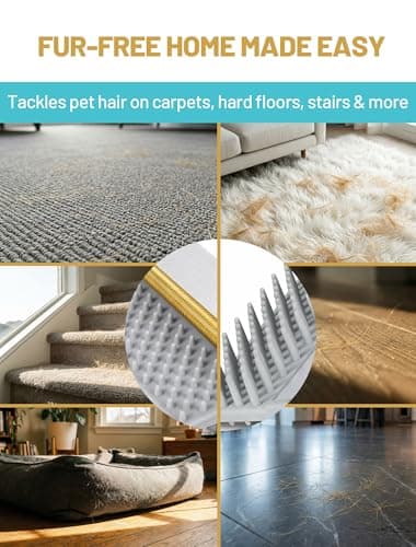 Carpet Rake for Pet Hair Removal: DELOMO Carpet Scraper Broom with 54” Adjustable Long Handle, Dual-Sided, Metal + Short Silicone for Carpets & Rugs, Extended Silicone for Shag Rugs & Hard Floors - Thumbnail 6