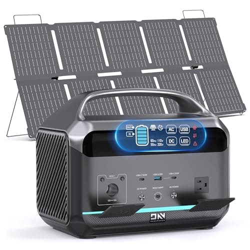 Portable Power Station 600W (1200W Surge) with 100W Solar Panel Included, 576Wh LiFePO4 Electric Generator, 1Hr Fast Charging, 100W USB-C PD Output, Solar Power Bank for Home Emergency, Camping, CPAP - Image 1
