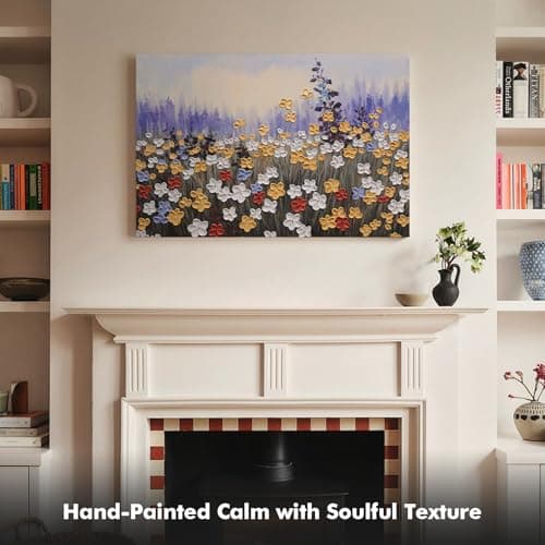 JUHOME Vintage Hand-Painted Texture Wildflower Canvas Wall Art, Rustic Nature Abstract Oil Painting,24x36 In Handmade Artwork for Living Room, Office, Bedroom - Thumbnail 6