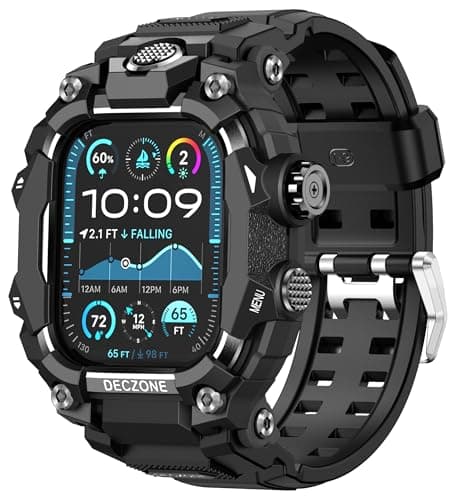Deczone Band with Rugged Case Compatible with Apple Watch Bands 46mm (Series 11 10), Sport iwatch Bands Protective Bumper Cover for Men (46mm Black) - Image 1