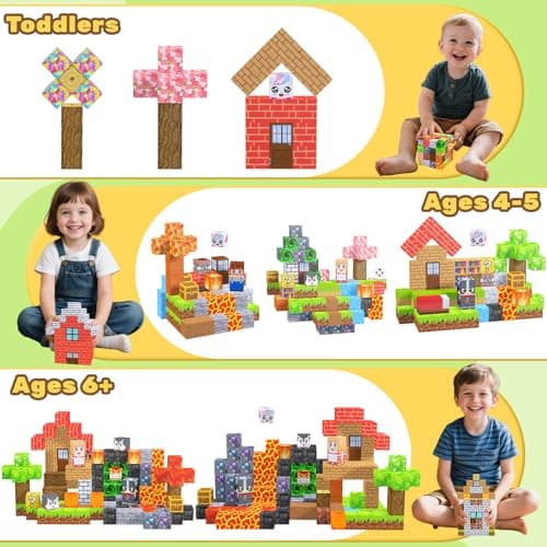 LionFuny Magnetic Blocks, 300Pcs Magnetic Building Blocks Sets, STEM Montessori Stacking Sensory Education Magnet Toys for Kids Toddlers Boys Girls Ages 3 4 5 6 7 8-12 Birthday Gifts, 1" Large Size - Thumbnail 4