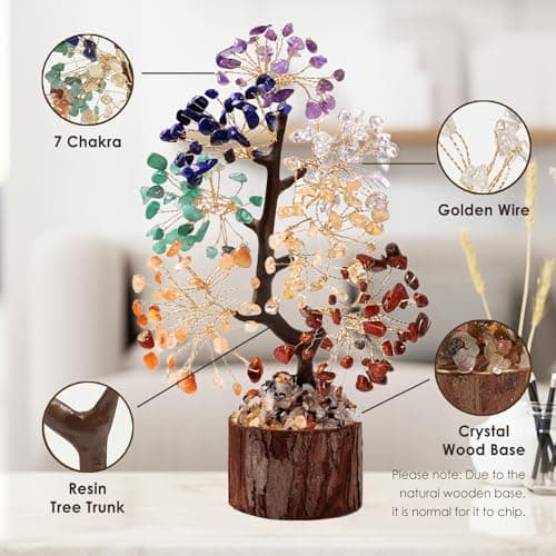 RYANER 7 Chakra Tree of Life Crystal Tree Decor, Good Luck Healing Crystals & Stones, Spiritual Home Office Decor for House Warming Gifts New Home, Positive Energy Handmade Gemstone Trees for Women - Thumbnail 4
