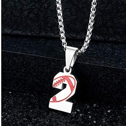 Rehoboth American Football Rugby Athletes Jersey Number 2 Pendant Necklace for Women Men 24" (22"+2" Adjustable Chain) Stainless Steel - Thumbnail 2