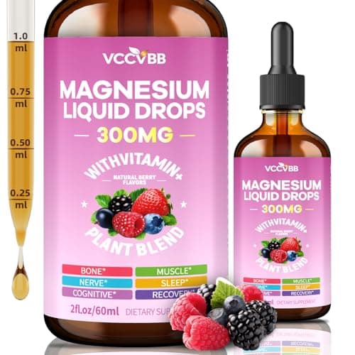 Magnesium Glycinate Liquid Drops, Magnesium Complex with Malate Taurate Citrate Complex & Vitamin D3, B6, K2 L-Theanine, Plant Blend for Sleep, Bone, Muscle, Nerve Non-GMO (300mg-Berry Flavor) - Image 1