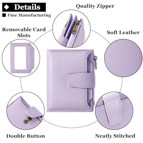 Airkit Small Wallet Women RFID Blocking Soft Leather Bifold Compact Card Holder Wallet for Women with Zipper Coin Pocket 4 ID Window - Thumbnail 5