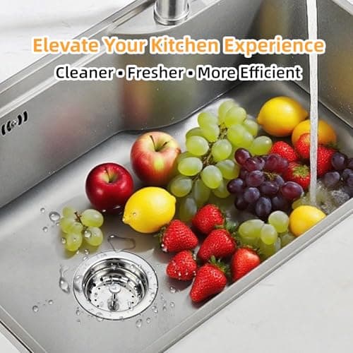 Kitchen Sink Drain Assembly, Stainless Steel Basket Strainer with Knob, 3-1/2 Inch Sink Drain Stopper Plug, Threaded Plastic Sink Strainer Tailpiece 1-1/2 in - Thumbnail 6