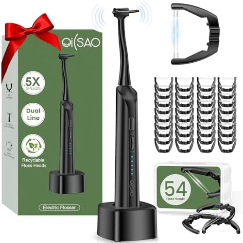 OILSAO Electric Flosser (Exclusive Upgraded Dual-Line), 5 Speeds + 54 Refill Heads + 60 Days Battery, Water Flosser Alternative for Sensitive Gum Care, Sonic Oscillation Deep Cleaning for Plaque - Image 1