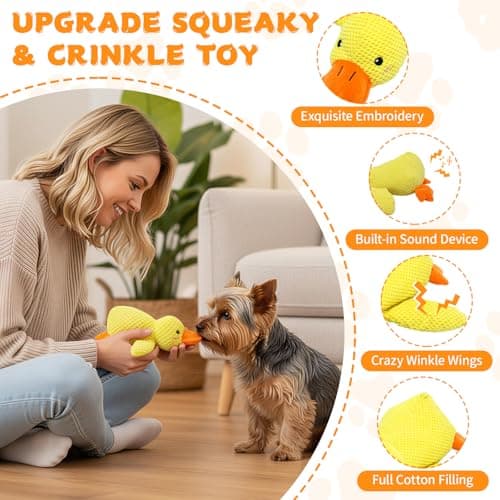VOXGET Dog Calming Duck Toys, 2026 New Interactive Duck Toy with Quack Sound and Crazy Crinkle for Puppy Teething, Soft Stuffed Plush Calming Duck Toy for Dogs Reduce Boredom -Yellow, 9.8"x8.6"(S) - Thumbnail 4