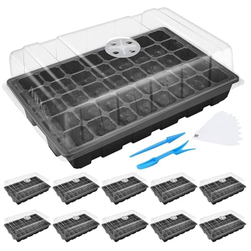 MIXC Seedling Trays Seed Starter Tray, 10-Pack Mini Propagator Plant Grow Kit Greenhouse with Humidity Vented Domes and Base for Seeds' Starting (40 Cells Per Tray, Total 400 Cells), Black - Image 1