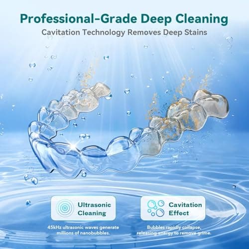 Dental Ultrasonic Retainer Cleaner Machine - 45kHz Dental Cleaning Pod with 4 Modes, Digital Timer & 200ML Capacity for Denture, Mouth Guard, Aligner, Night Guard, Braces, Toothbrush Head & Jewelry - Thumbnail 2