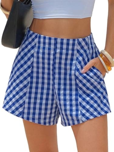 EXLURA Womens Boxer Shorts Summer Casual Cotton Gingham Shorts High Waist Plaid Y2K Beach Bottoms Vacation Outfits 2026 - Image 1