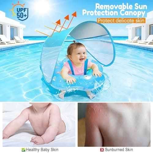 Baby Pool Float with Canopy,UPF50+ Sun Protection, Anti-Flip Double Air Chambers,Infants & Toddlers Swimming Water Float with Safety Seat, 2-in-1 Backstroke& Breaststroke, Suitable for 3-36 Months - Thumbnail 2