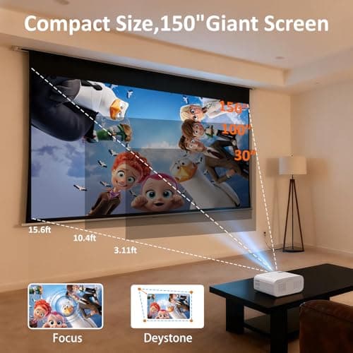 Projector, Mini Projector with WiFi and Bluetooth, Built-in Apps, Auto Focus & Keystone,Native 1080P Support, Portable Outdoor Smart Projector,White - Thumbnail 5